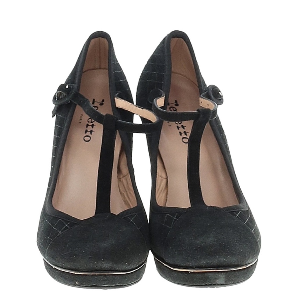 Repetto Black Suede T-Strap Heels